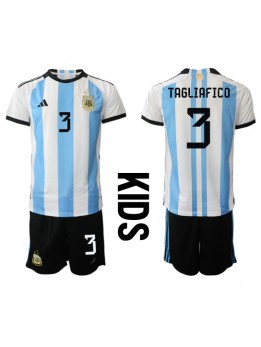 Billige Argentina Nicolas Tagliafico #3 Hjemmedraktsett Barn VM 2022 Kortermet (+ Korte bukser)